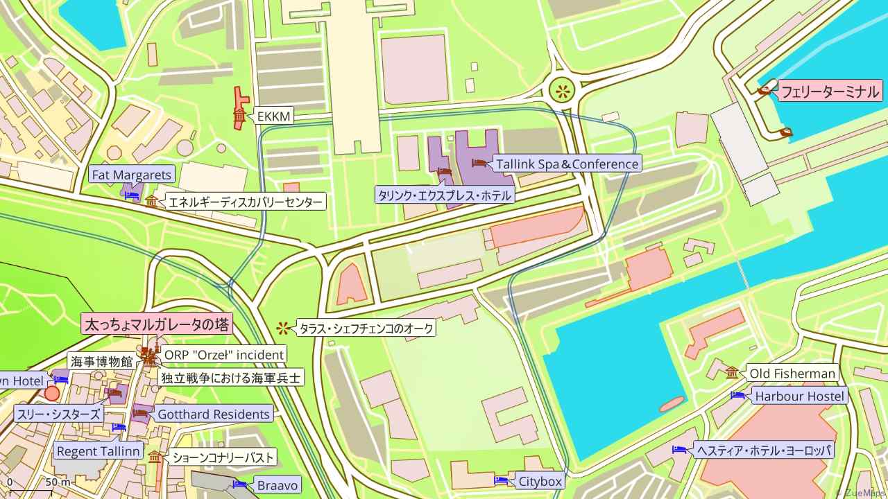 タリン旧市街・太っちょマルガレータの塔の地図 - Zue Maps エストニア