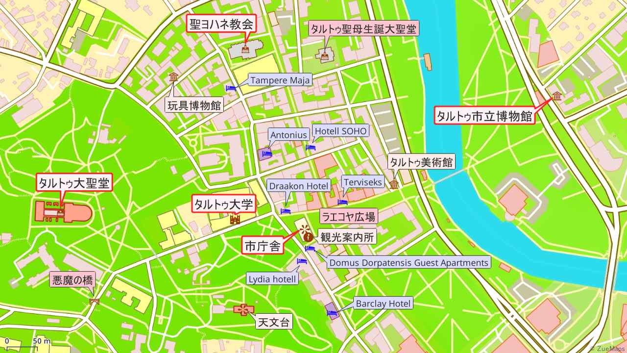 タルトゥ旧市街の地図 - Zue Maps エストニア