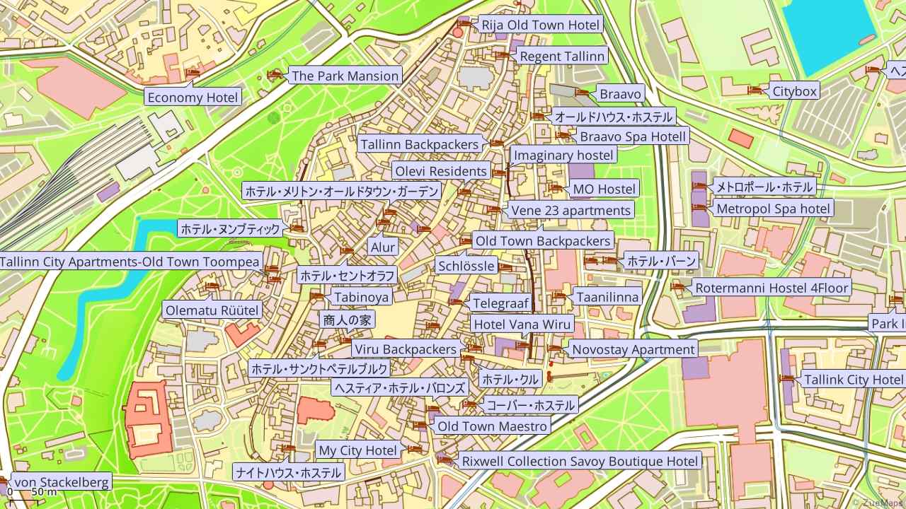 タリン旧市街のホテル地図 - Zue Maps エストニア
